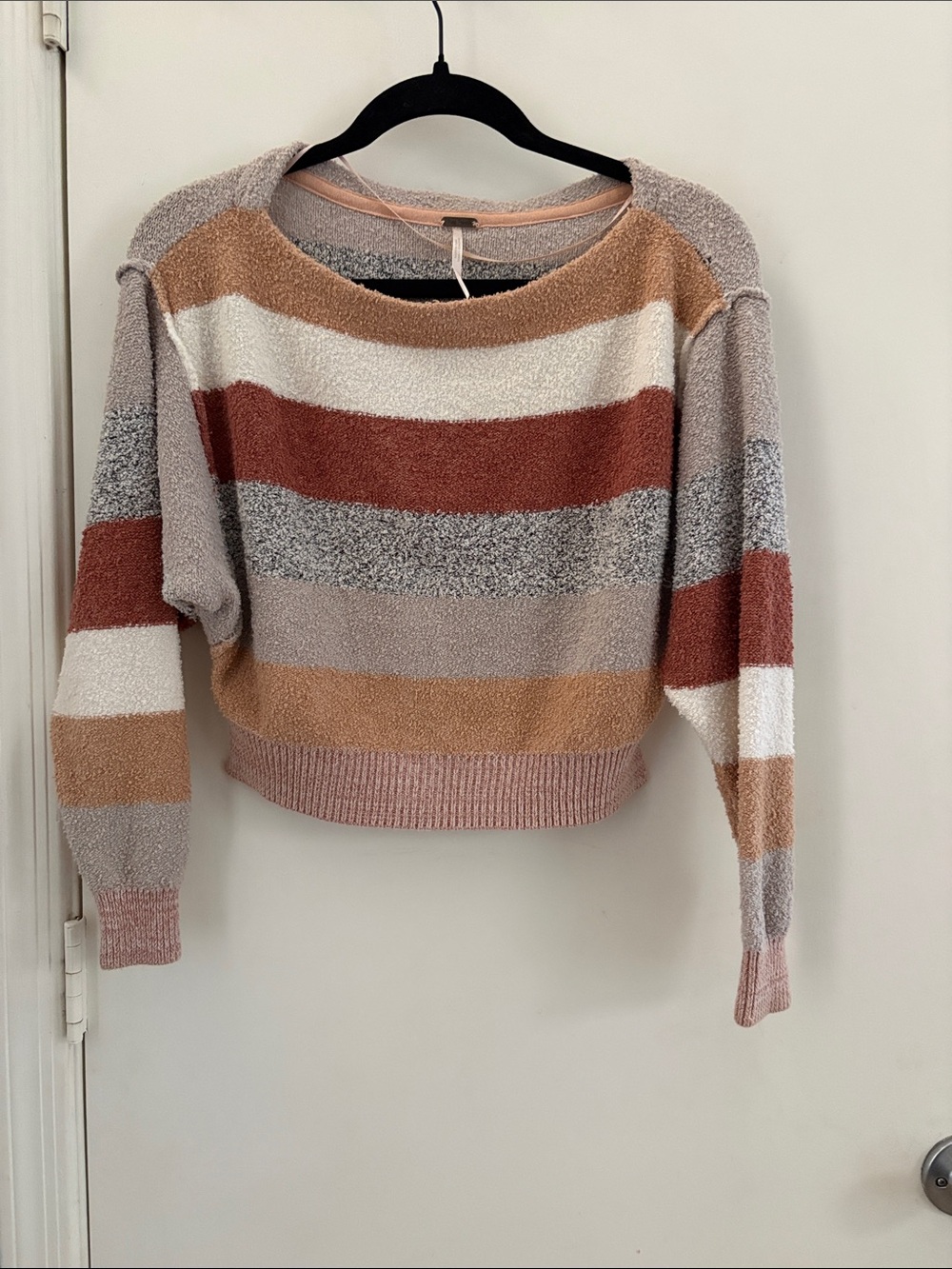 Free People Striped Cropped Sweater Neutral Boho Size Small